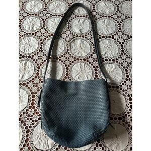 Vintage COLE HAAN Leather Woven Shoulder Bag blue Hobo crossbody